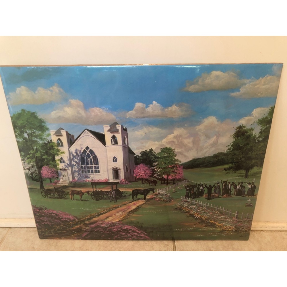 16"x20" Jo Varn Funeral Religious Church Black Folk Art Print in Plastic Grave